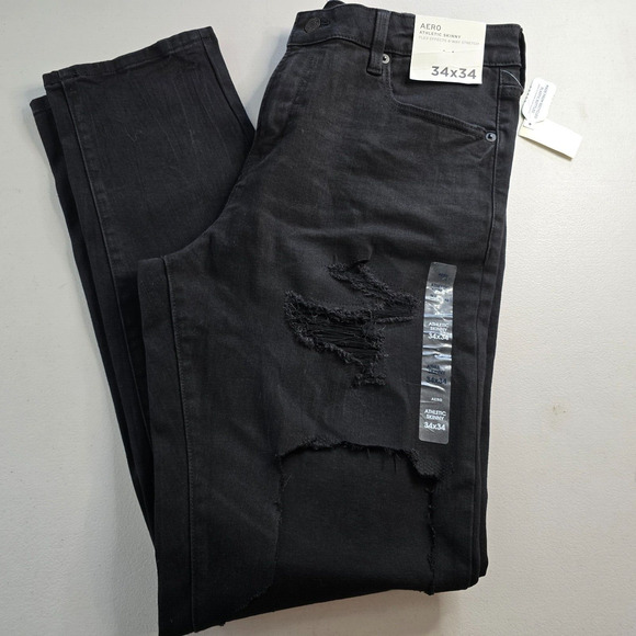 Aeropostale Aero Athletic Skinny Jeans Men's 34 x 34 Black Distressed NWT - Picture 9 of 16
